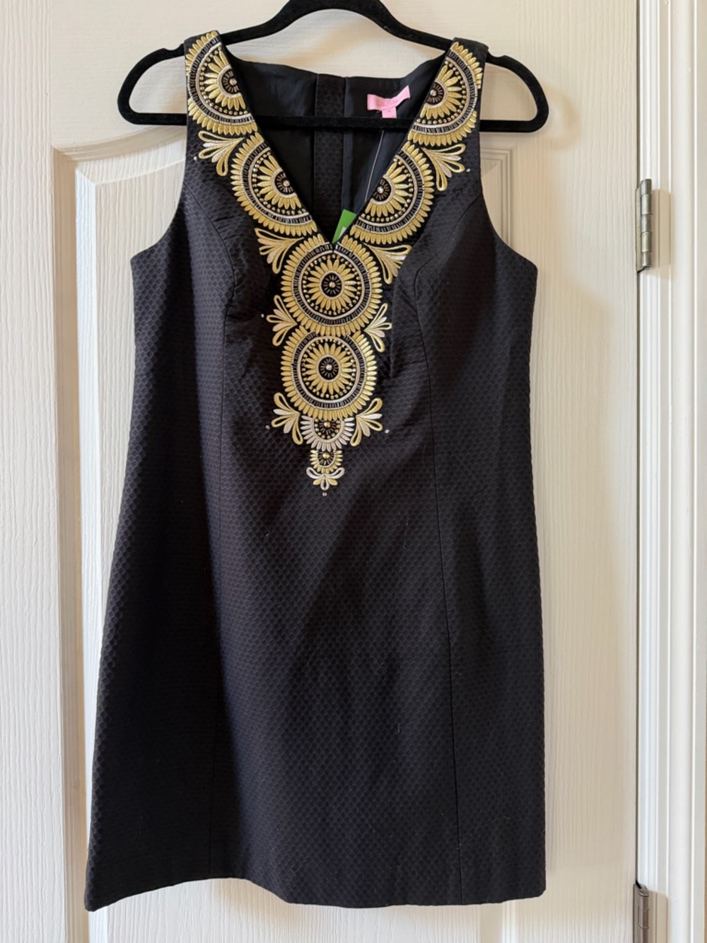 Lilly Pulitzer Black Mini Dress with Gold Embroidered V-Neck